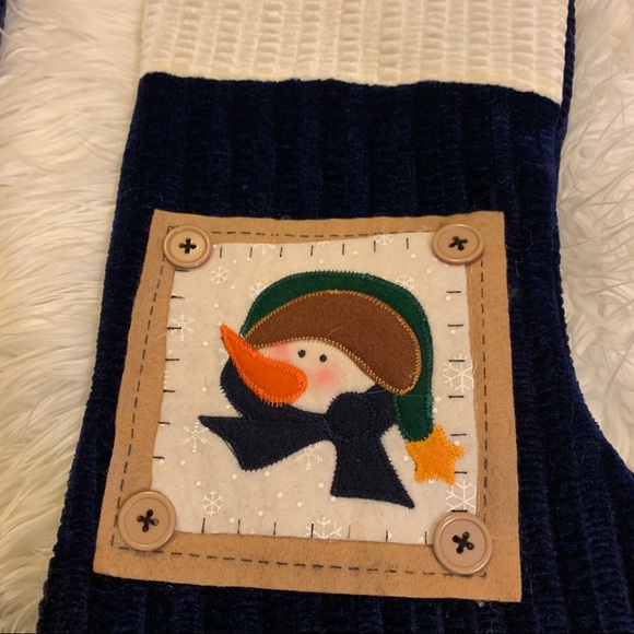 2 Beautiful Navy & Cream Primitive Snowman Stockings - Picture 3 of 12